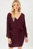 SI-23921 Wrap Belted Sweater Dress: Kelly-161336 / L