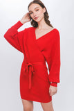 SI-23921 Wrap Belted Sweater Dress: Royal-161338 / L