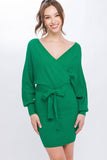 SI-23921 Wrap Belted Sweater Dress: Royal-161338 / L