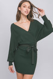 SI-23921 Wrap Belted Sweater Dress: Royal-161338 / L