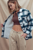 CHECKERED SHERPA LINING OVERSIZED BUTTON JACKET: COCOA / S-M-L-XL:1-2-2-1