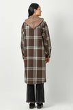 60249 Twofer Hoodie Plaid Long Jacket: Cream / L