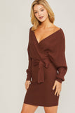 SI-23921 Wrap Belted Sweater Dress: Kelly-161336 / S