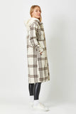 60249 Twofer Hoodie Plaid Long Jacket: Cream / S