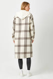 60249 Twofer Hoodie Plaid Long Jacket: Cream / S