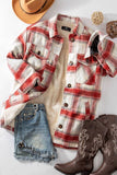 CHECKERED SHERPA LINING OVERSIZED BUTTON JACKET: COCOA / S-M-L-XL:1-2-2-1