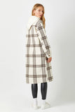 60249 Twofer Hoodie Plaid Long Jacket: Cream / M