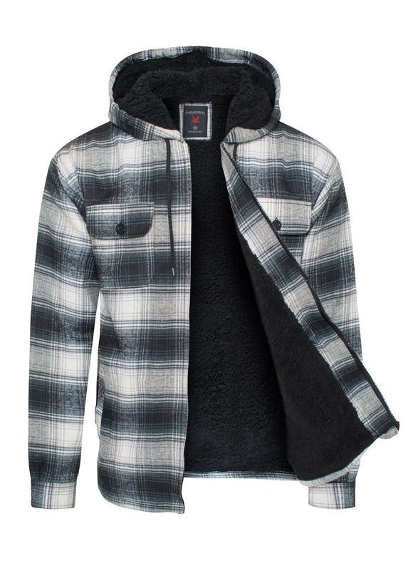 Men's Flannel Sherpa Lining Jacket (HF-1003-Black): Black / S