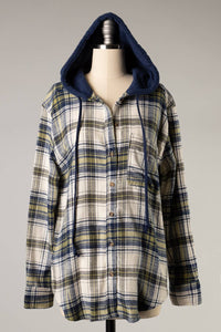 I-FS1584JY-Plaid Hooded Long Sleeve