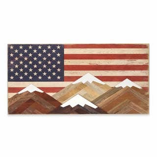 American Flag Mountains Wood Wall Decor