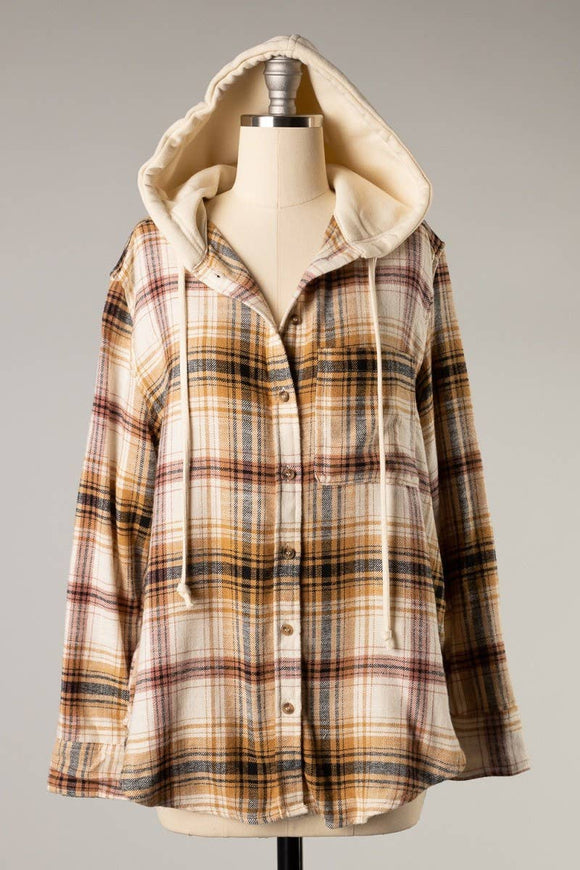 I-FS1584JY-Plaid Hooded Long Sleeve